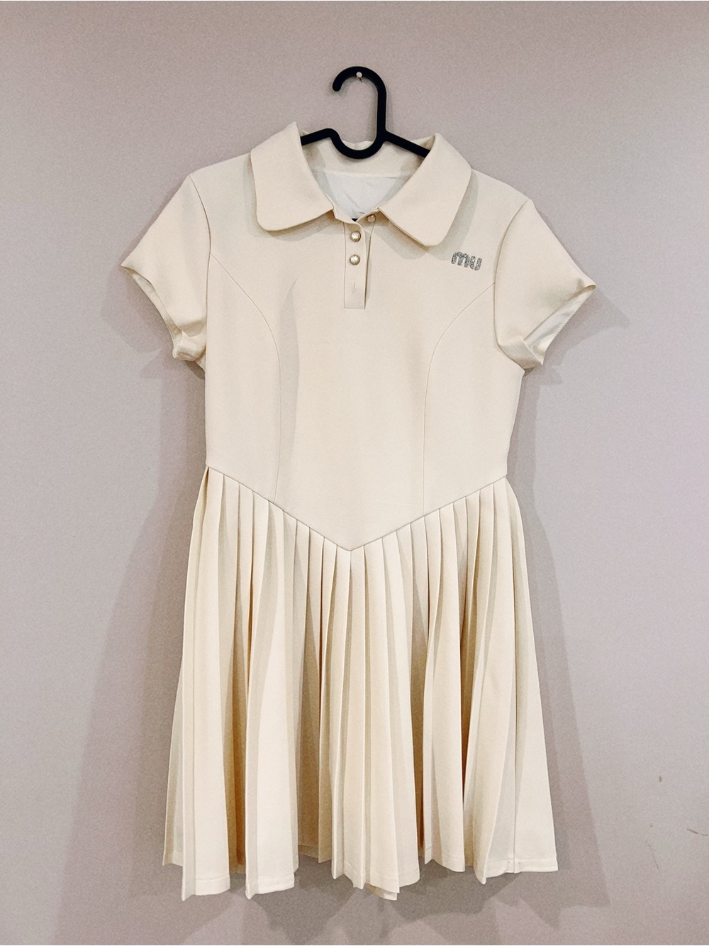 Mi Cream Pleated Polo Dress for Girls